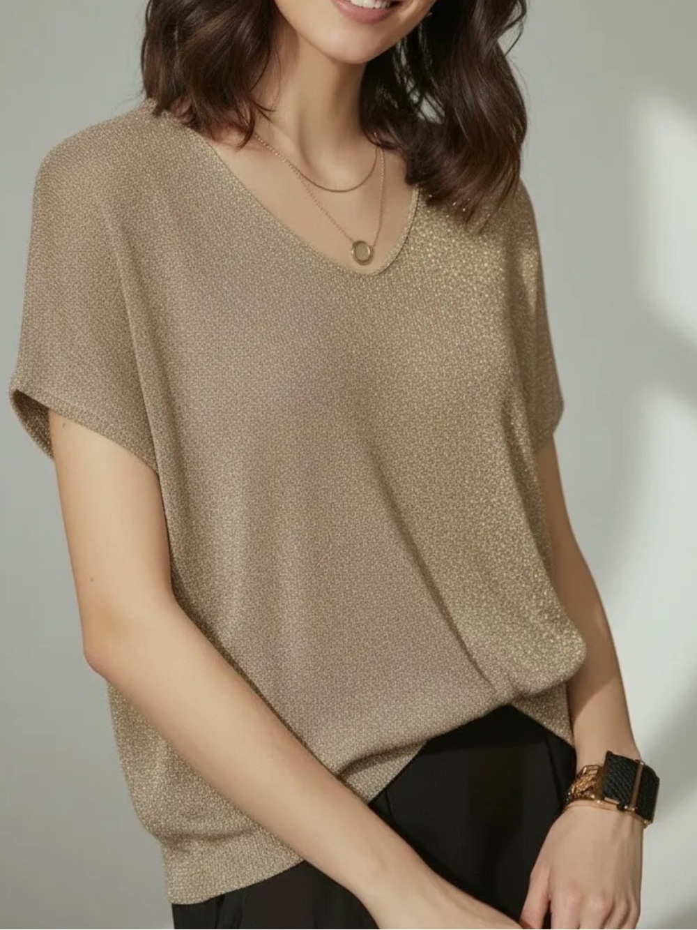 MADE IN ITALY 🇮🇹 MULTI COLOR LISTING Shimmery  V-Neck Short Sleeve Top